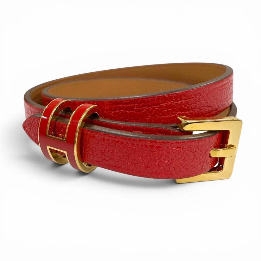 HERMES Red Leather Charm Bracelet